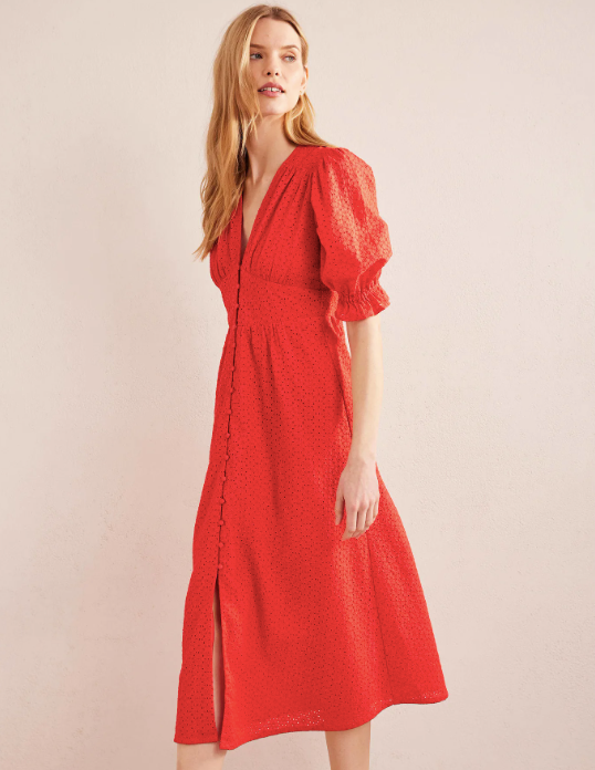 Boden's red broderie tea dress is getting us ready for summer