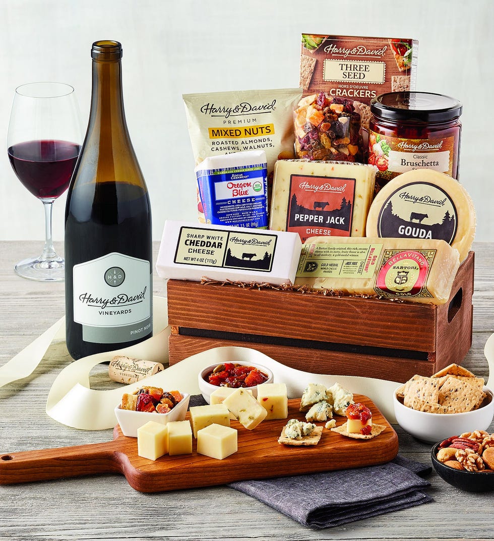 Exquisite cheese gift with wine