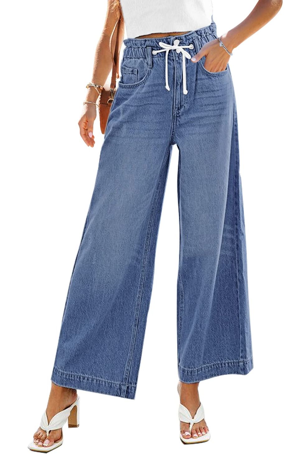 High-Waisted Baggy Jeans with Drawstring