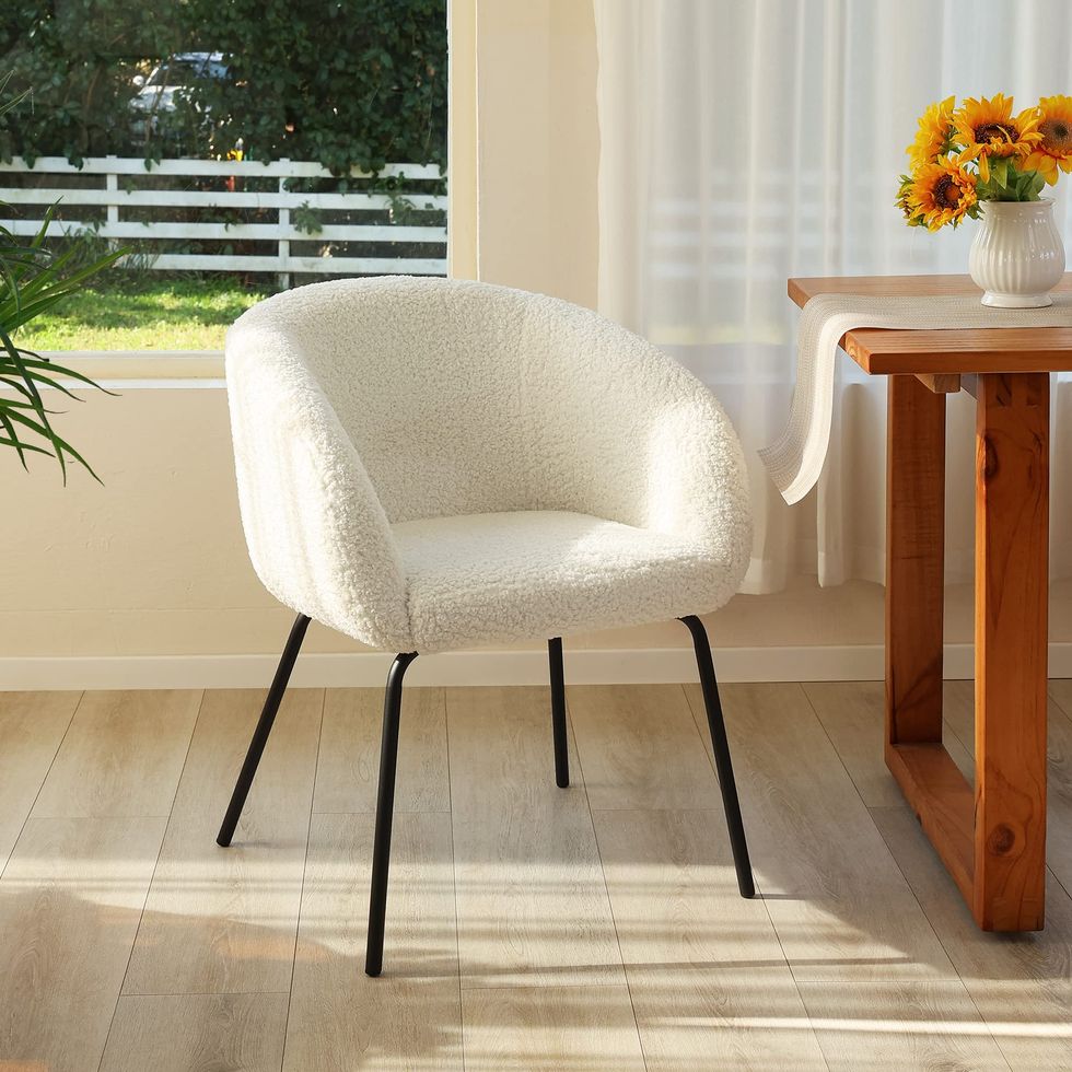 Crate & Barrel Sutter White Boucle Dining Chair Dupe - The Daily Dupe