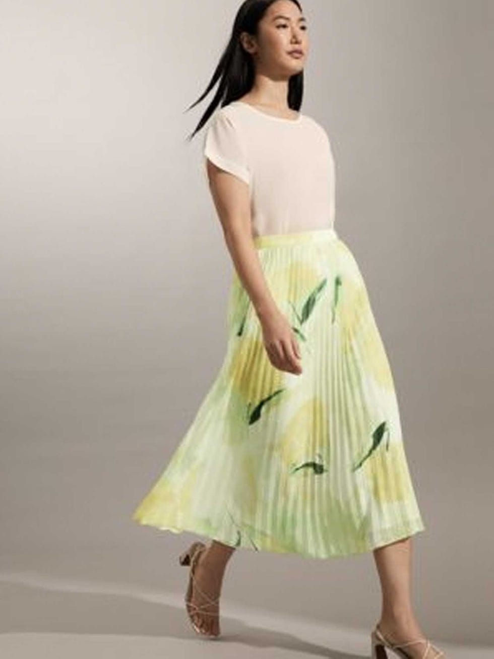 Floral Pleated Midi Skirt 