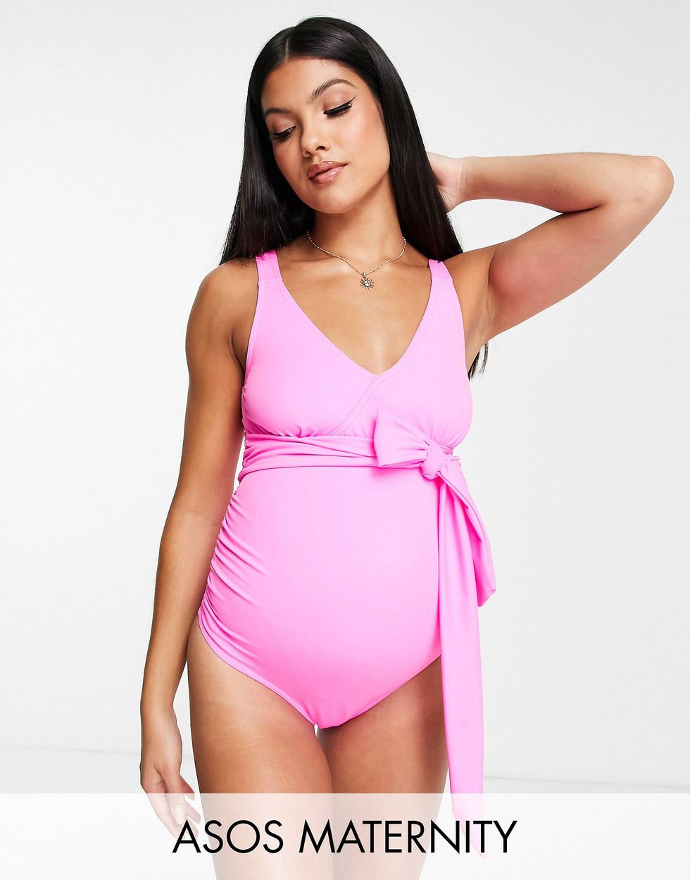 Maternity wrap around swimsuit in bright pink
