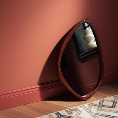 Mid-Century Oval Wood Wall Mirror