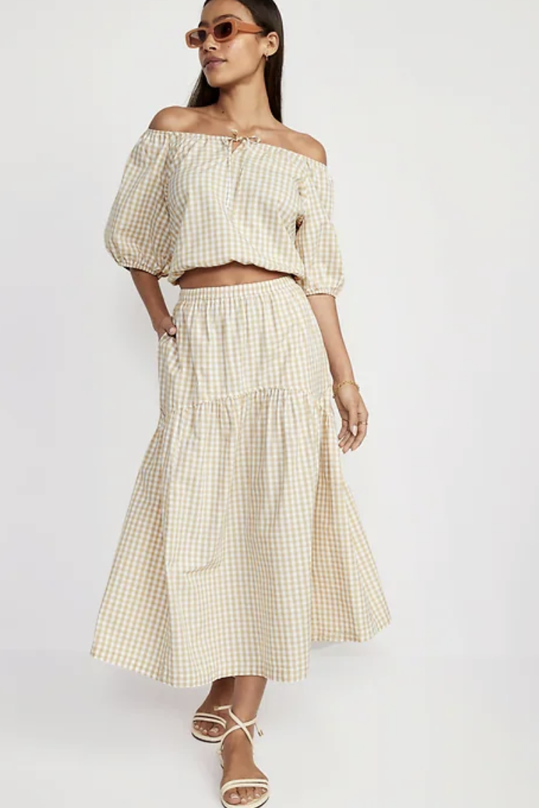 Old Navy Tiered Gingham Maxi Skirt 