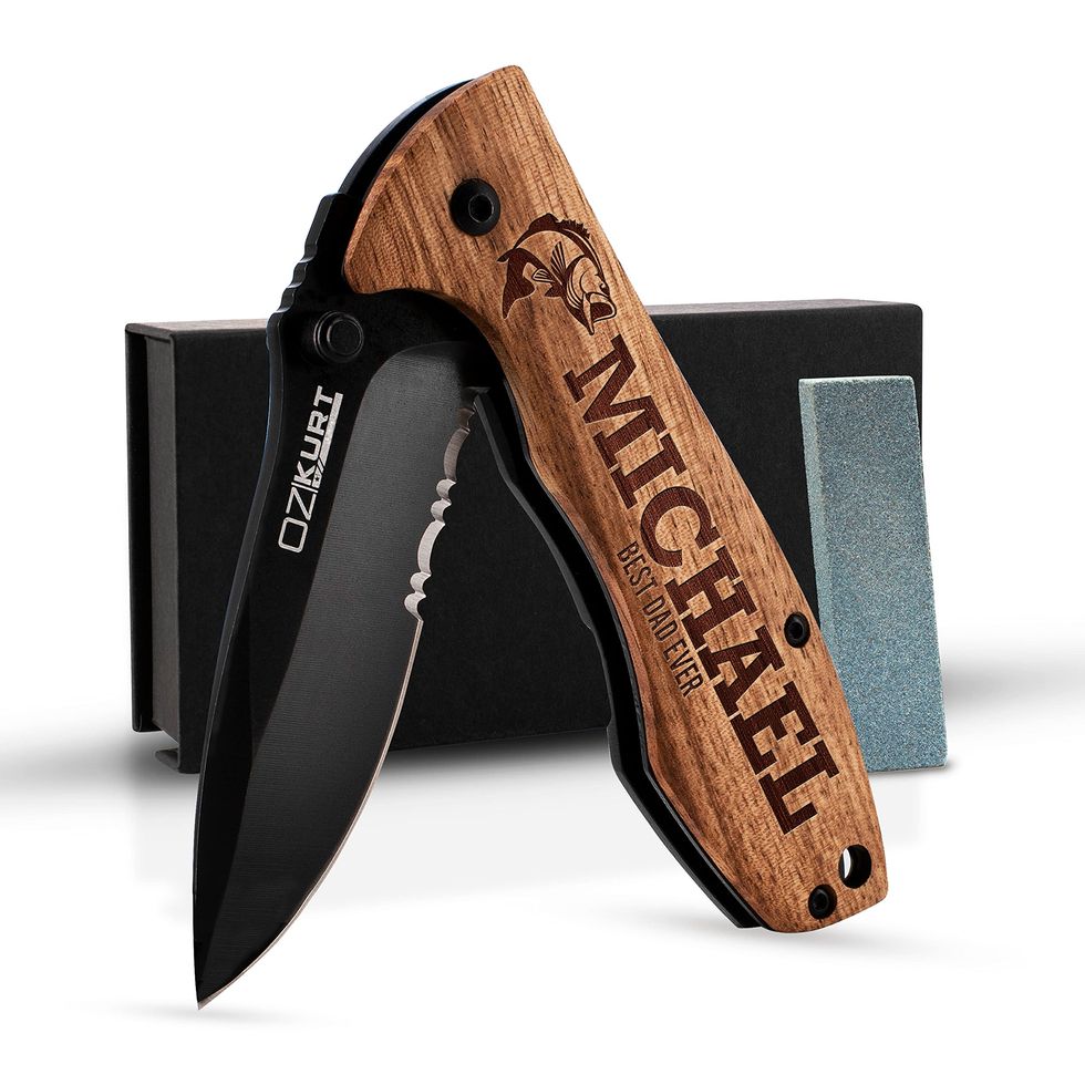 Gifts for Men Personalized Engraved Oak Wood Pocket Knife