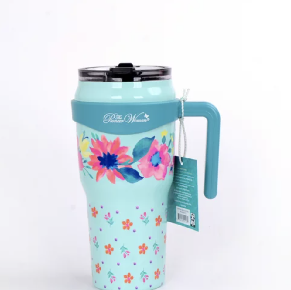The Pioneer Woman 18 oz Blue Floral Stainless Steel Water Bottle 