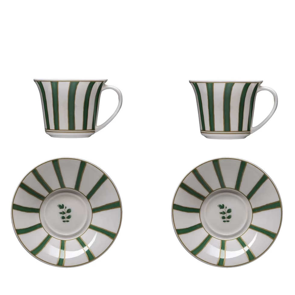 Striche Verdi Teacups with Saucers