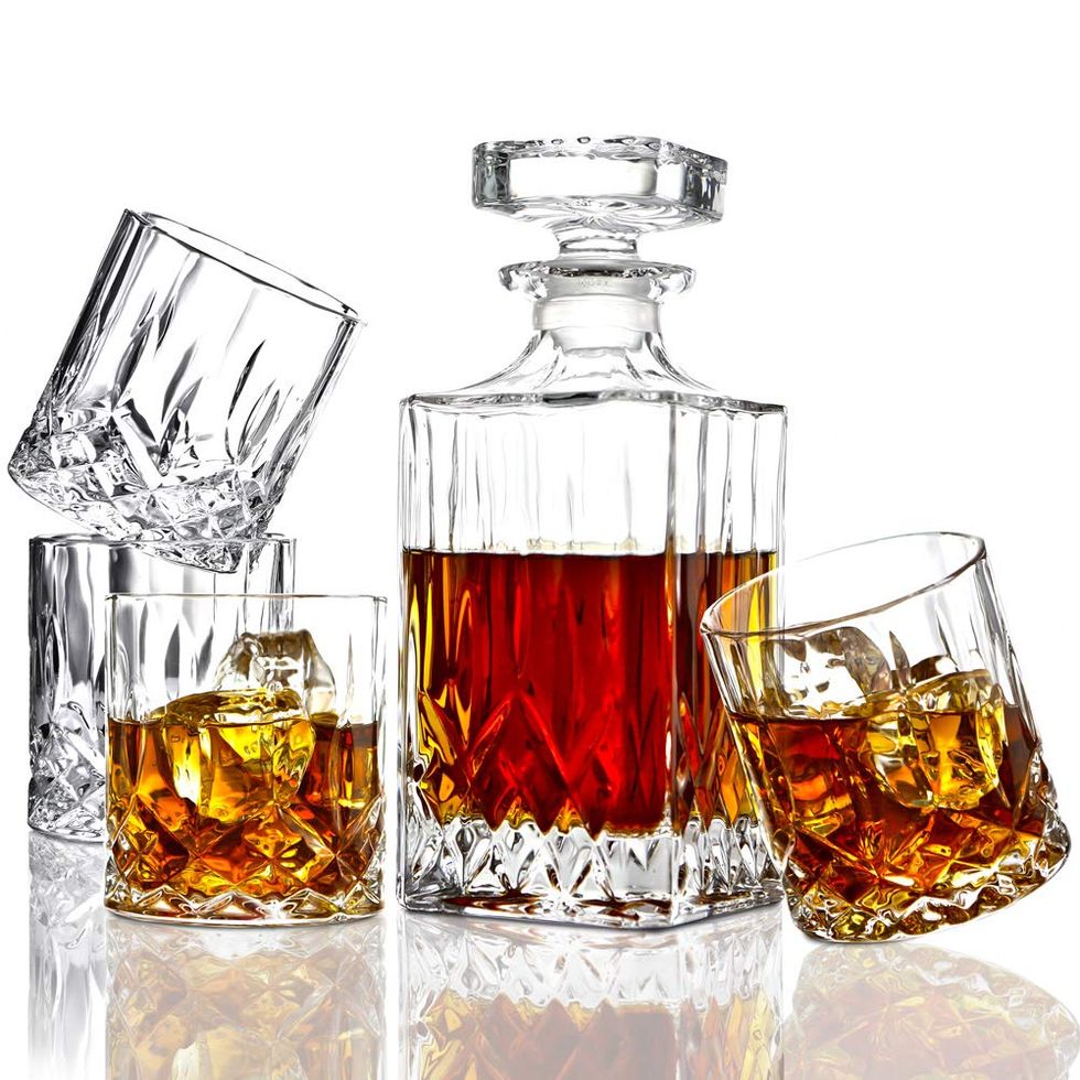 Italian Crafted Crystal Whiskey Decanter and 4-Glass Set