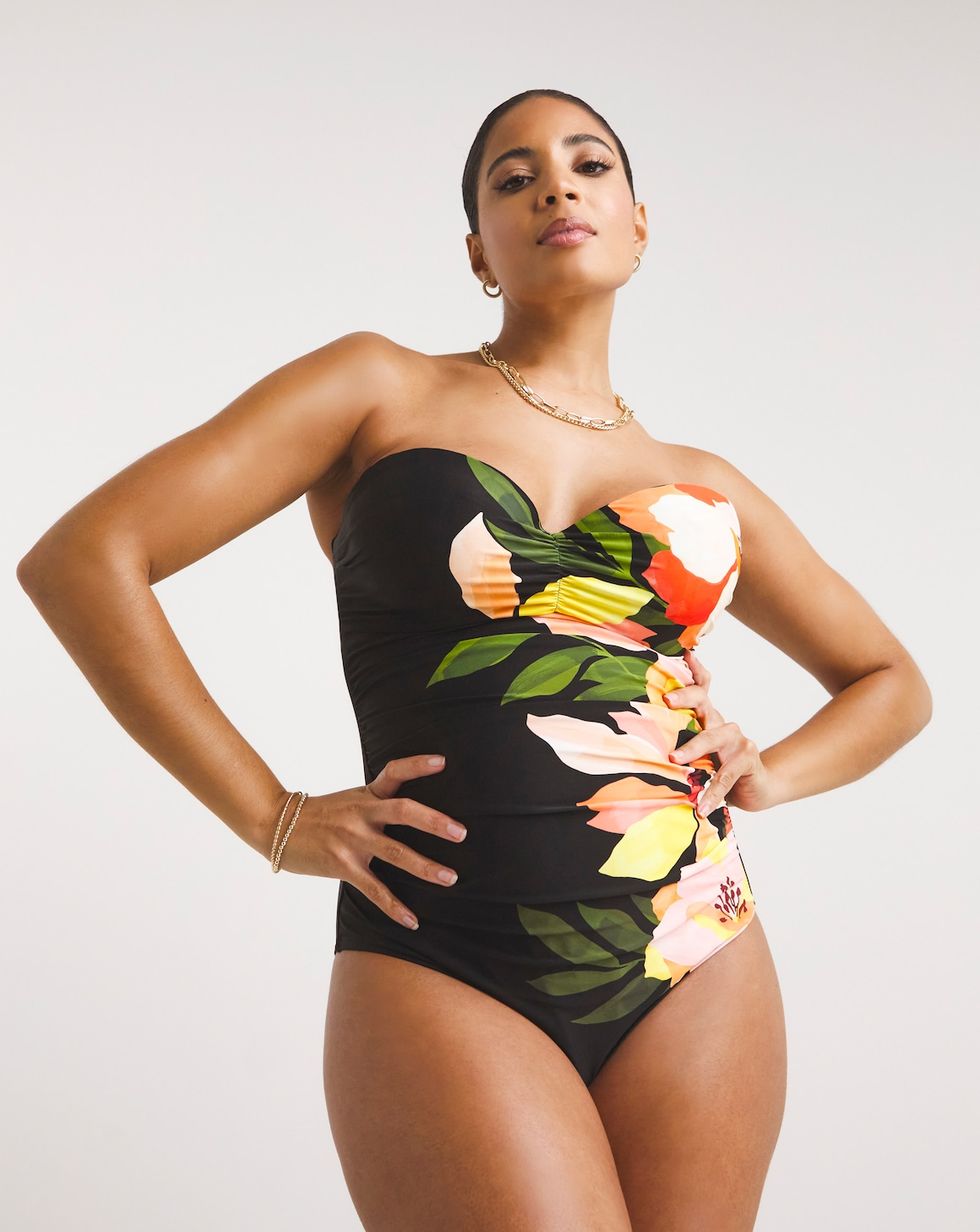 Women's Plus Size Floral Strappy V Neck One Piece Swimsuit