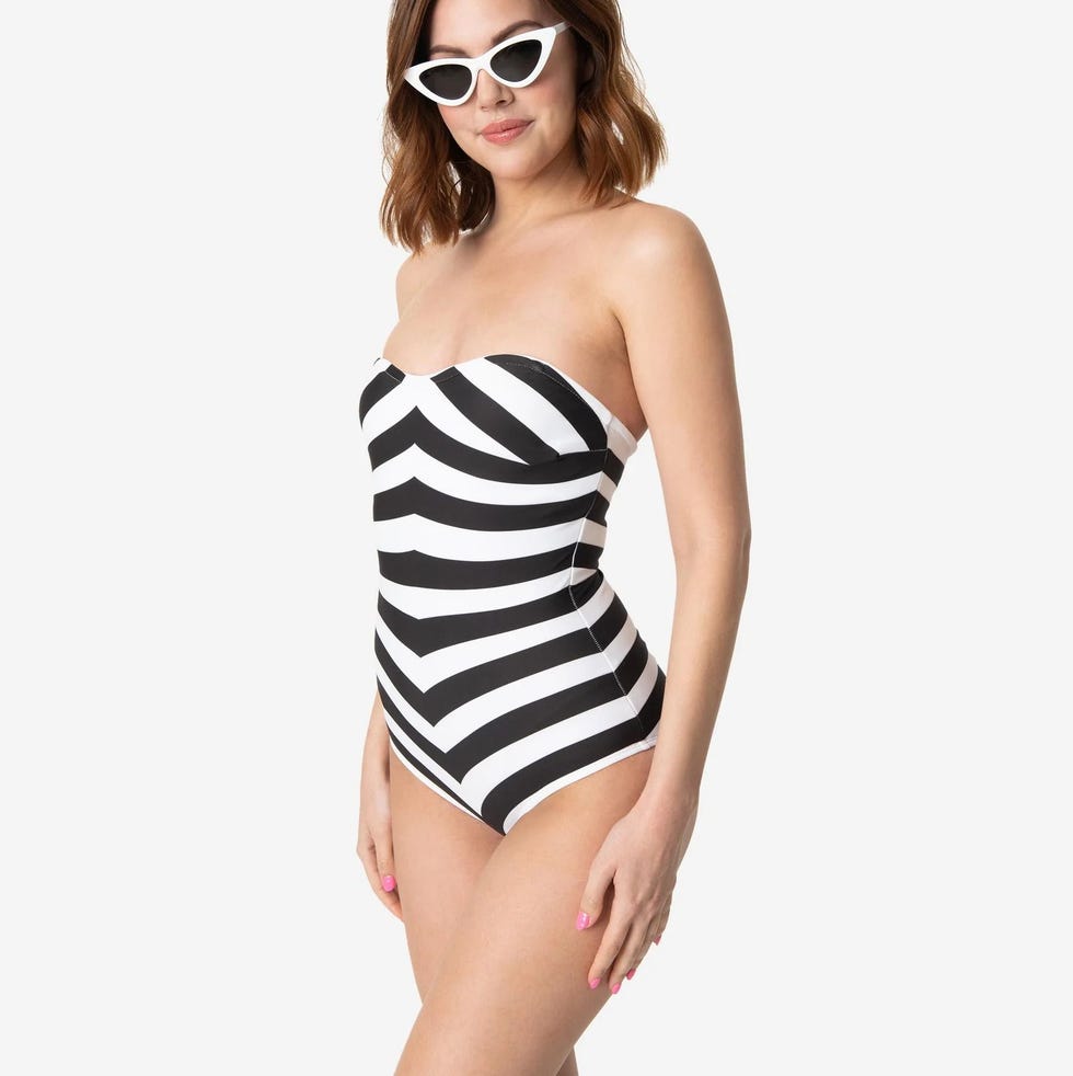 x Barbie Black and White Chevron One-Piece Bathing Suit x Barbie Black and White Chevron One-Piece Bathing Suit