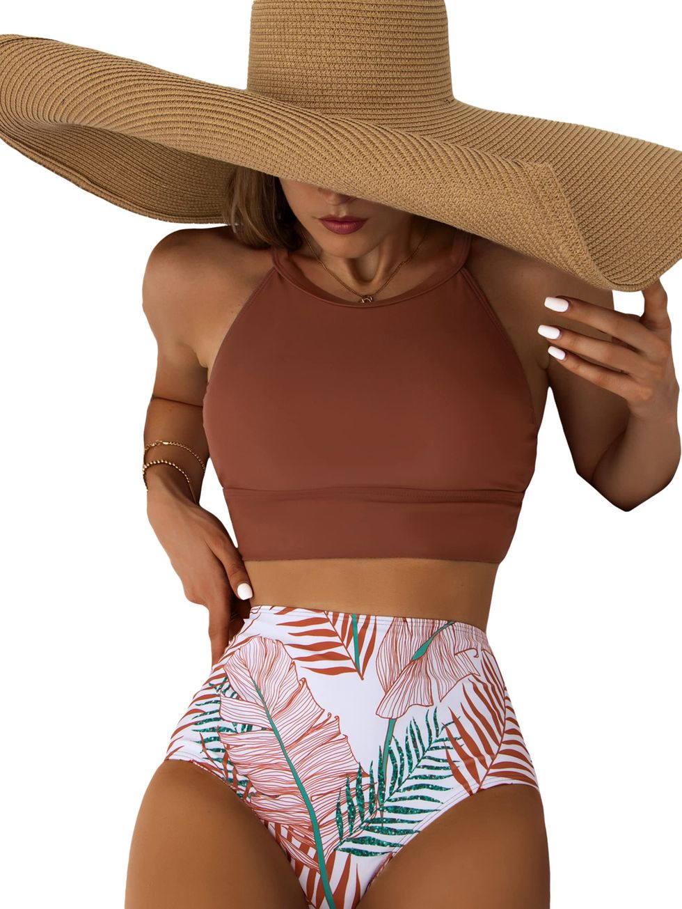 HAWEE Women's Two Piece Swimsuits Crop Top Striped Printed High Waisted  Colorblock Bikini Set 