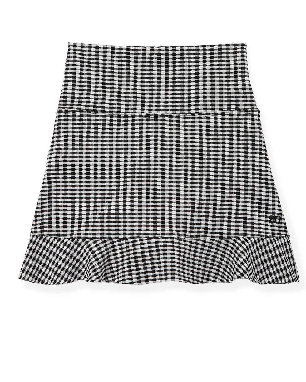 Black Checkers High-Waisted Swim Skirt