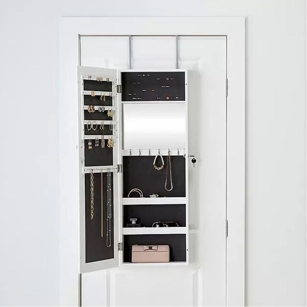 White Over-the-Door Mirror and Jewelry Organizer