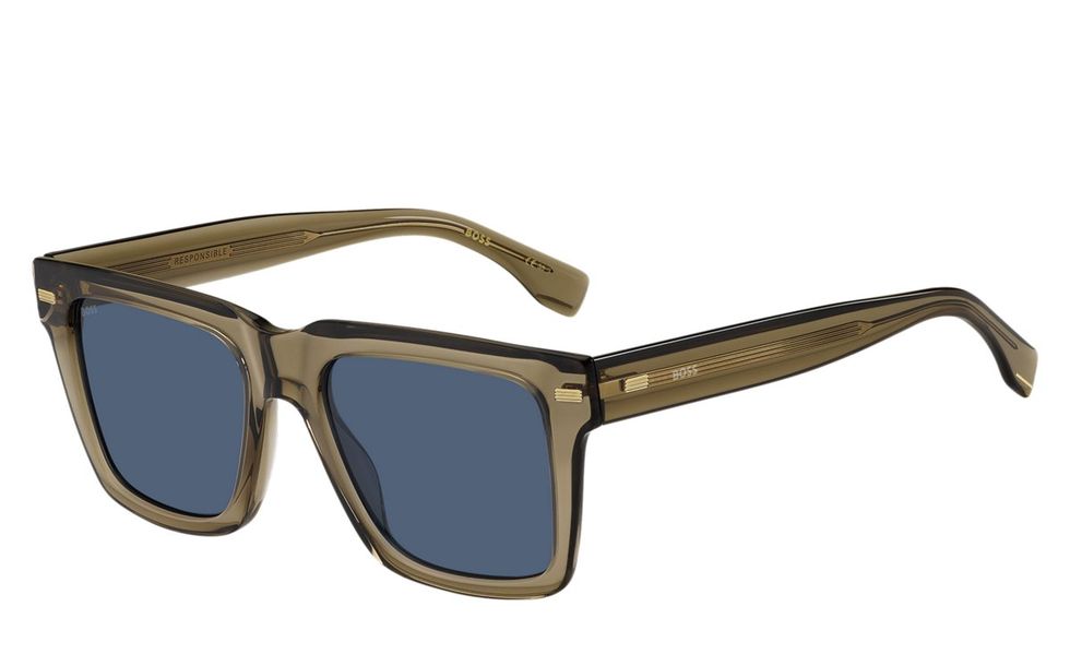 Brown bio-acetate sunglasses with patterned rivets