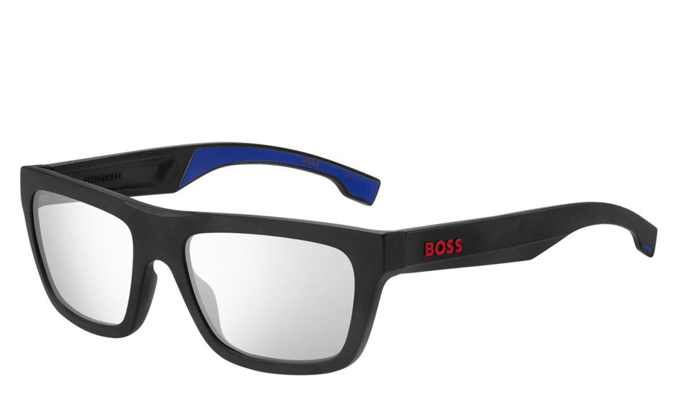 Black-acetate sunglasses with blue inner temples