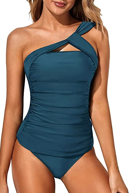 Ruched One-Shoulder Tankini 