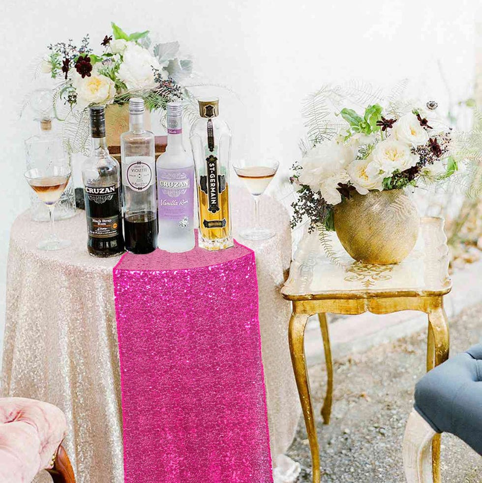 ShinyBeauty Hot Pink Sparkly Sequin Table Runner