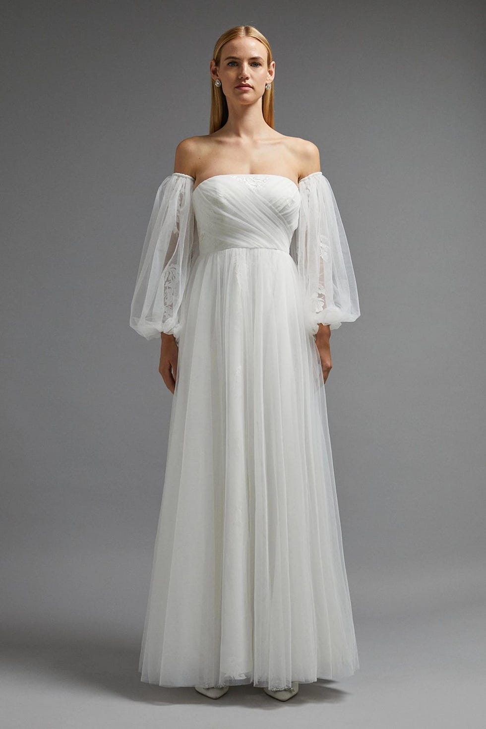 Lace Full Skirt Tulle Bardot Maxi Dress Lace Full Skirt Tulle Bardot Maxi Dress