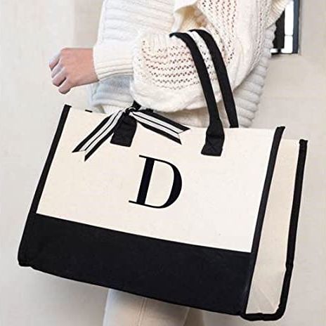 Classic Black And White Initial Canvas Tote Bag