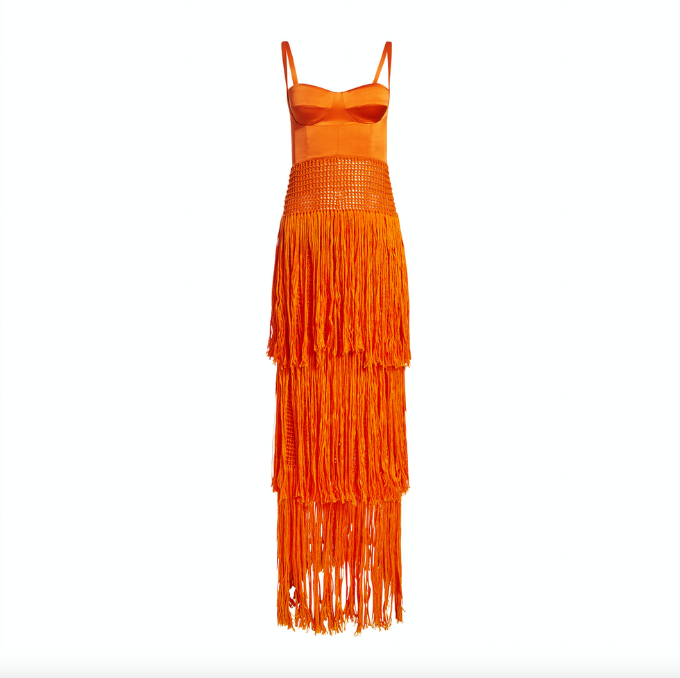 charlott orange fringe gown