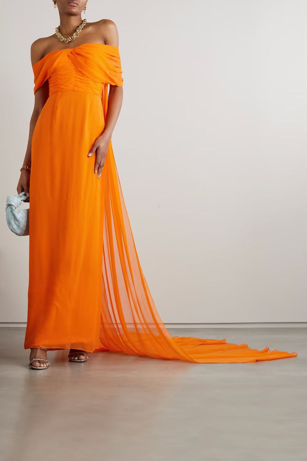 Anthea off-the-shoulder draped silk-chiffon gown