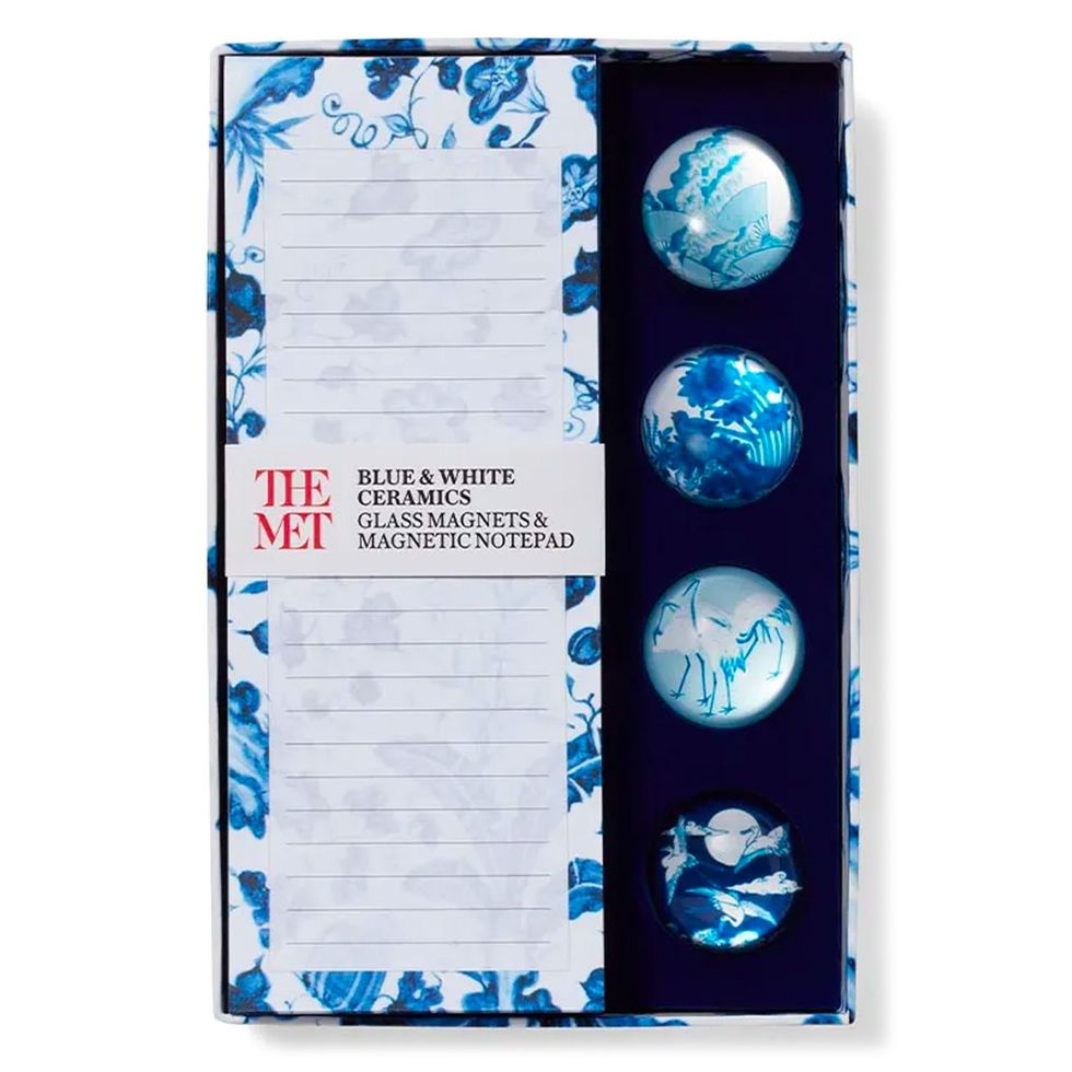 Blue & White Ceramics Notepad & Glass Magnet Set