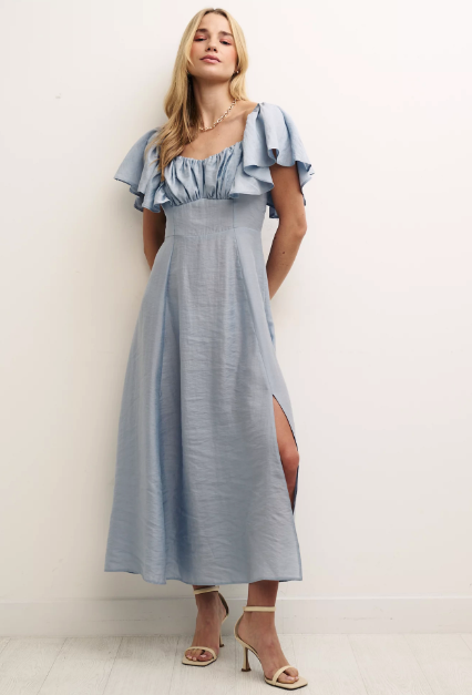 V-Neck Ruffle Midi Swing Dress