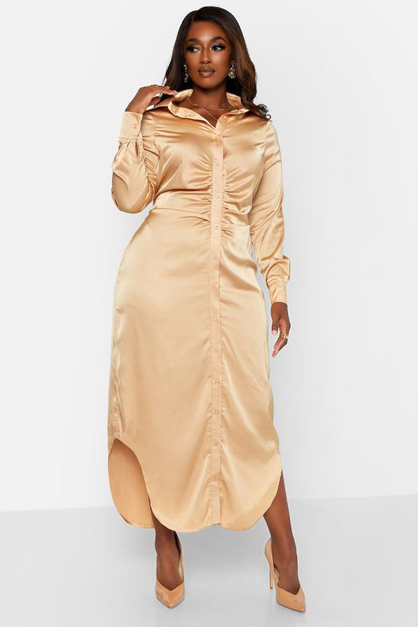 Rebdolls Cocktail Hour Satin Knotted Maxi A Line Dress