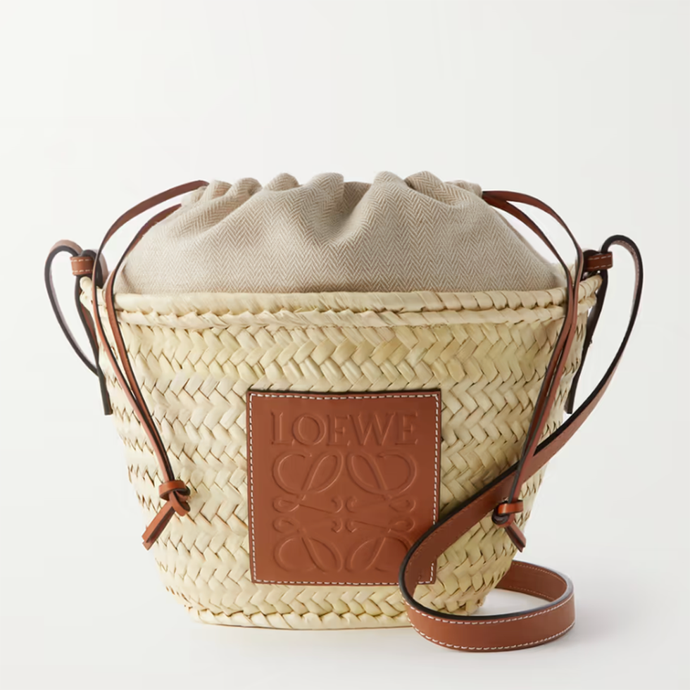 + Paula's Ibiza Leather-Trimmed Raffia Bag