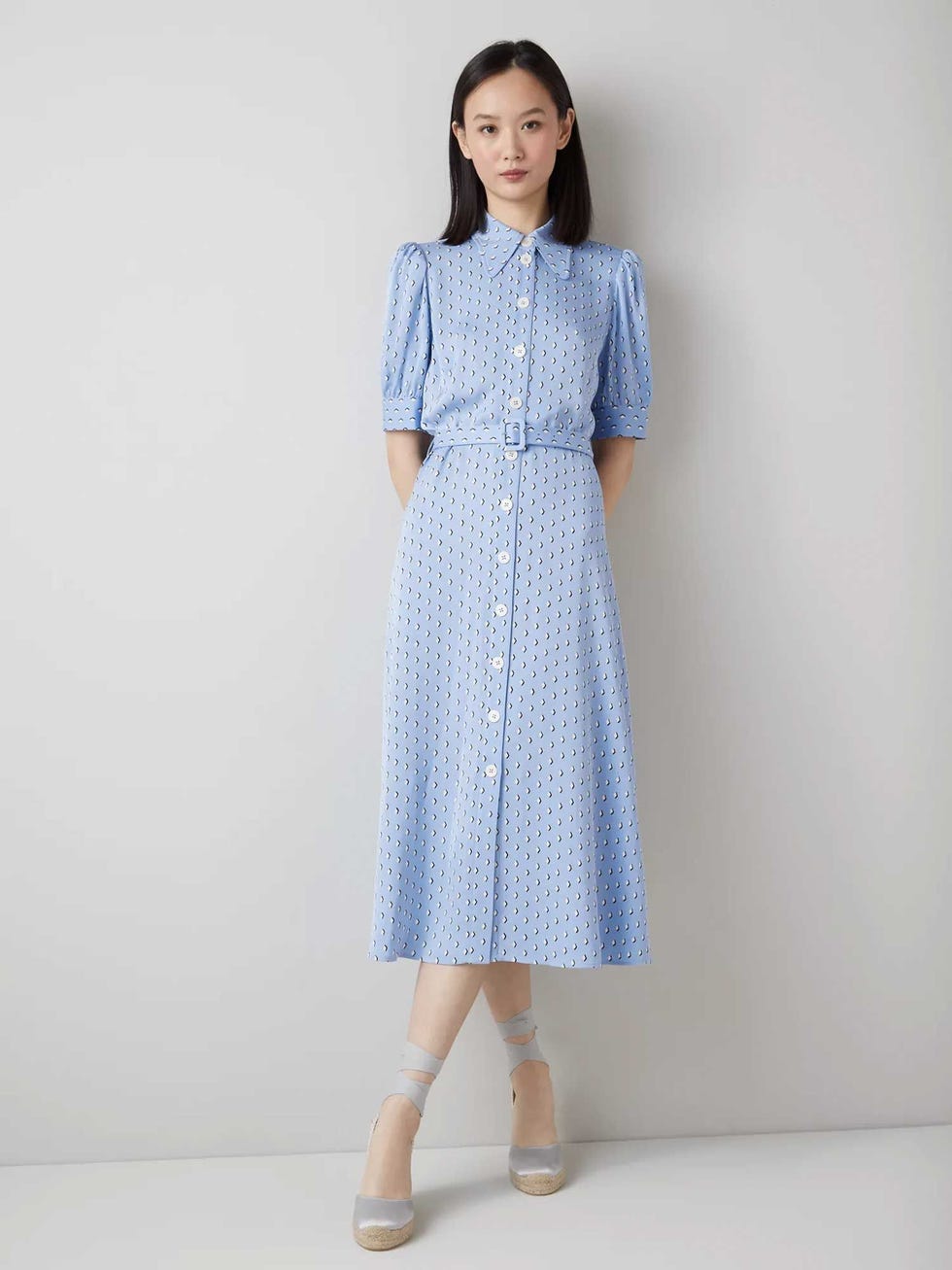 Valerie Blue and Cream Graphic Diamond Print Shirt Dress
