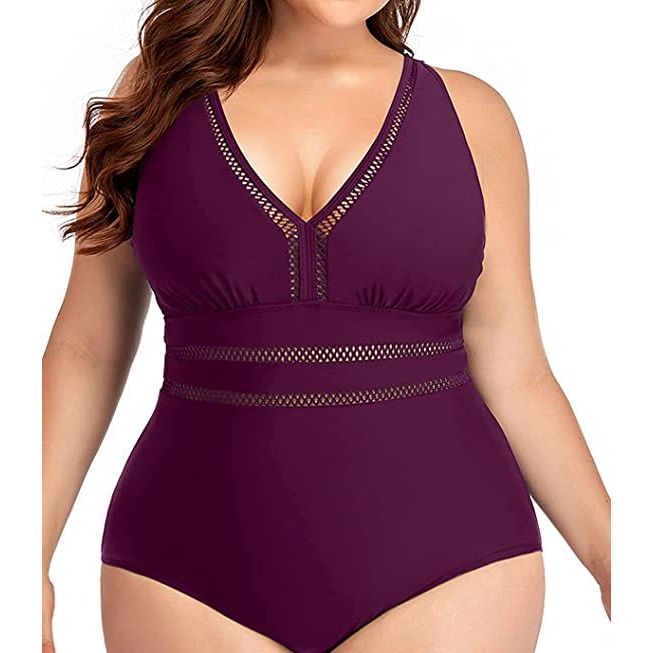 Aqua Eve Women Plus Size One Piece Swimsuits V Neck Tummy Control Bathing  Suits