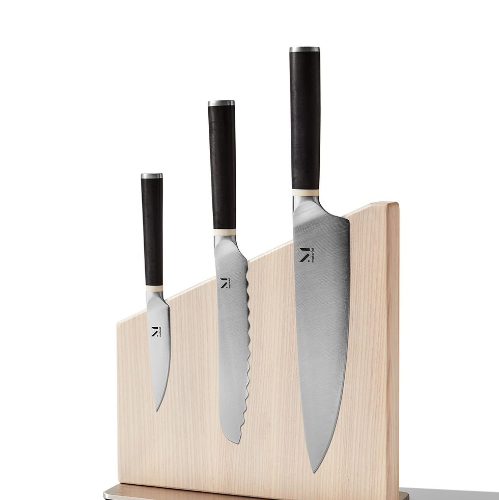 Art and Cook 6-Piece Ash Wood Magnetic Stainless Steel Kitchen Knife Block  Set