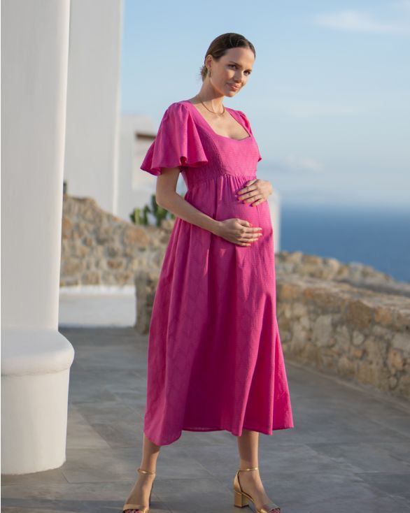 Long Sleeve Maternity to Nursing Maxi Dress – Blush