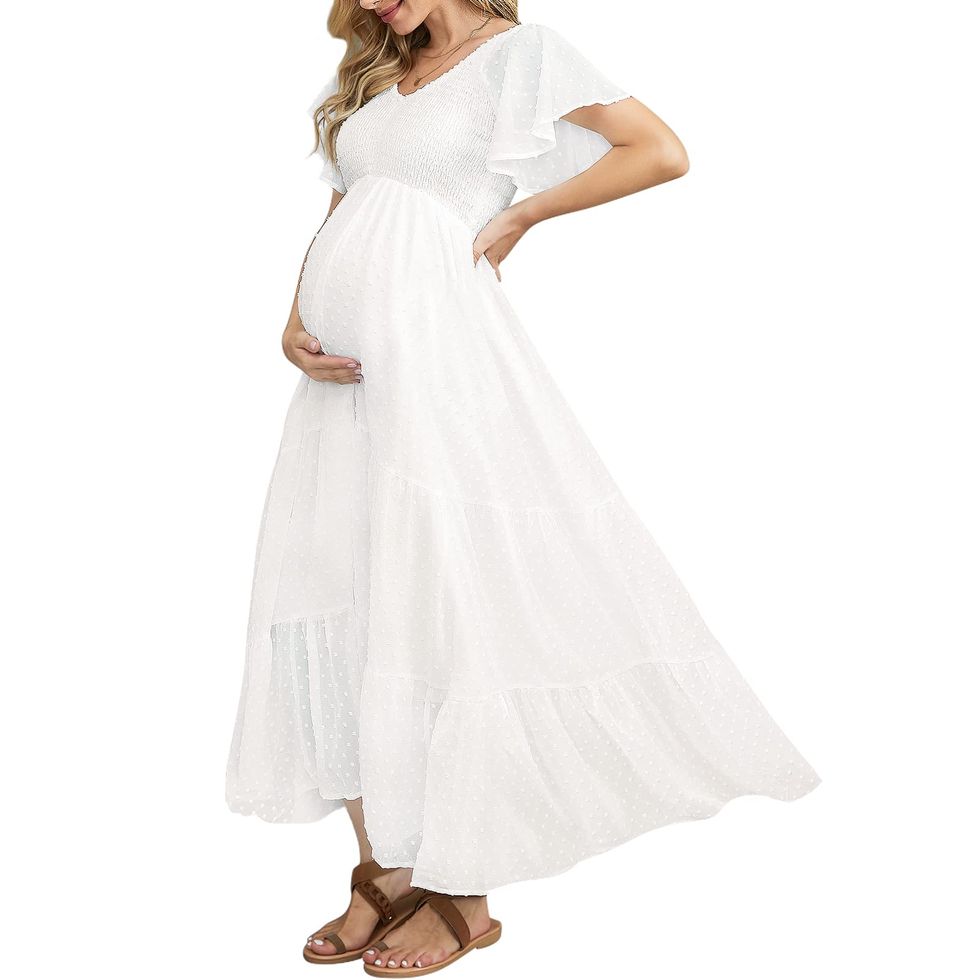 Smallshow Floral Ruffle Short Sleeve Maternity Dress