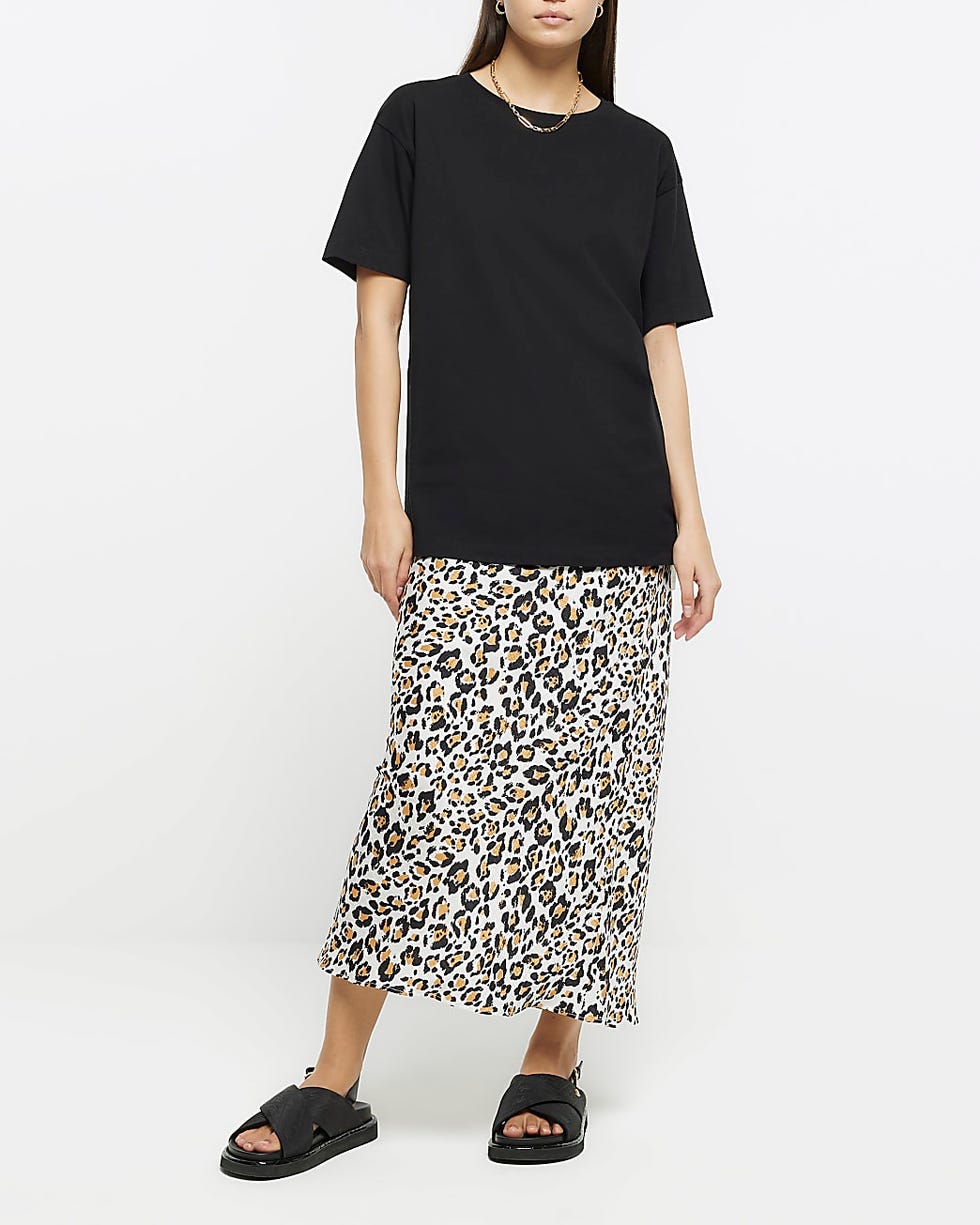 Beige Leopard Print Maxi Skirt