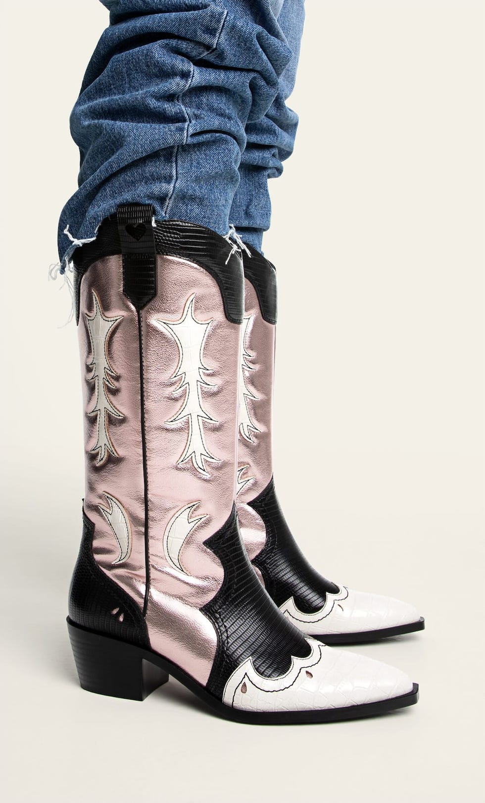 Metallic embellished cowboy boots