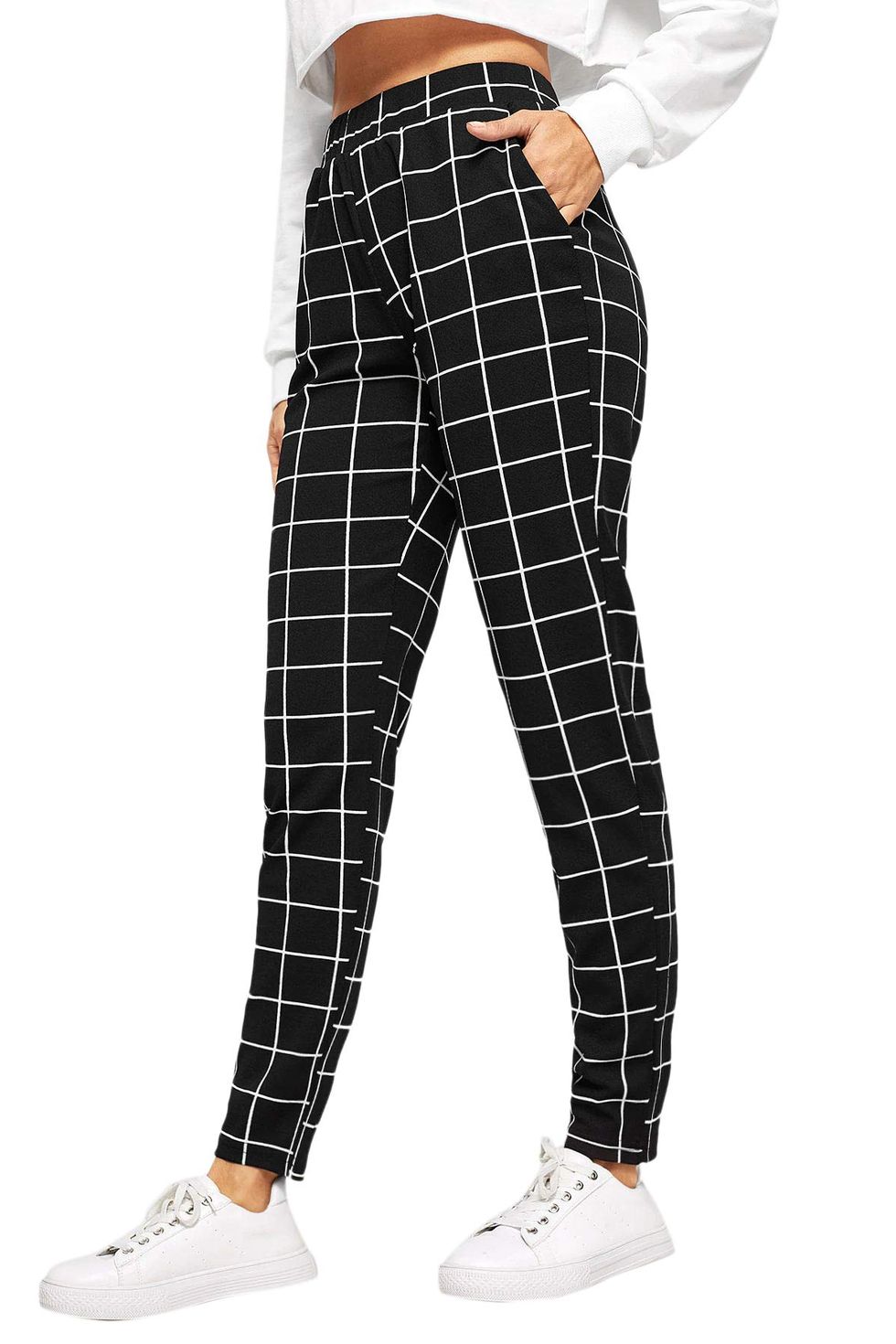 Express Editor Super High Waisted Plaid Straight Ankle Pant Multi-Color  Women's 14 Long