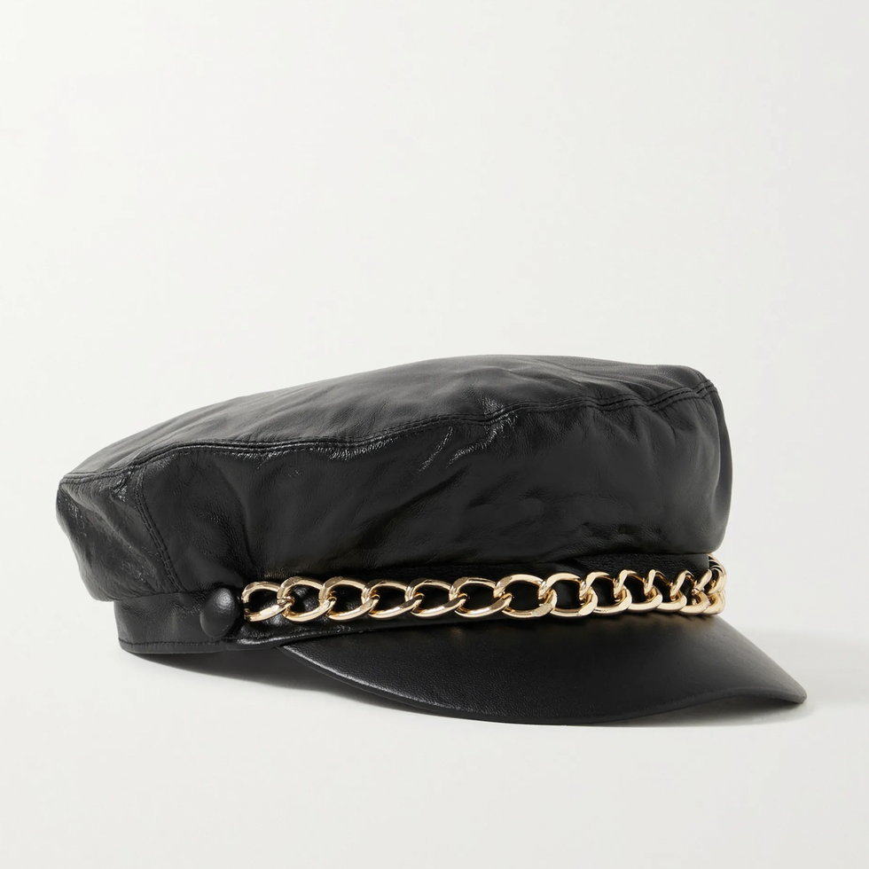 Marina Chain-Embellished Leather Cap
