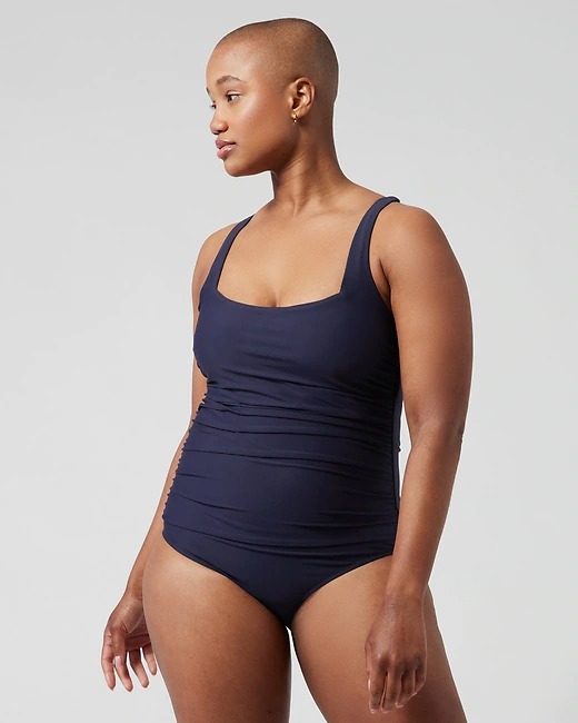 Square-Neck Navy Blue One-Piece Swimsuit 