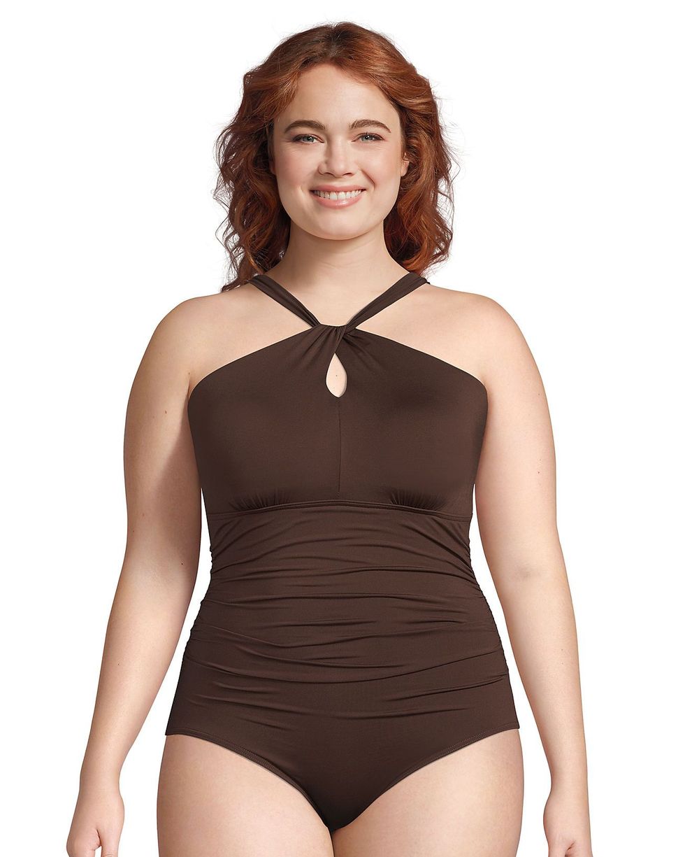 Plus-Size Chlorine-Resistant High-Neck One-Piece Swimsuit