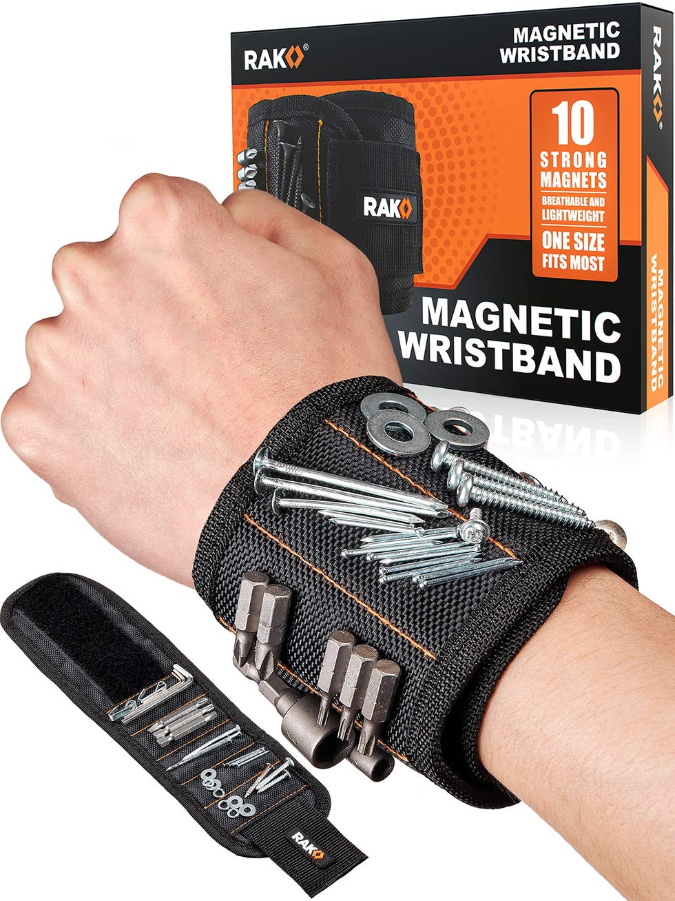 RAK Magnetic Wristband with Strong Magnets for Holding Screws, Nails, Drill Bits