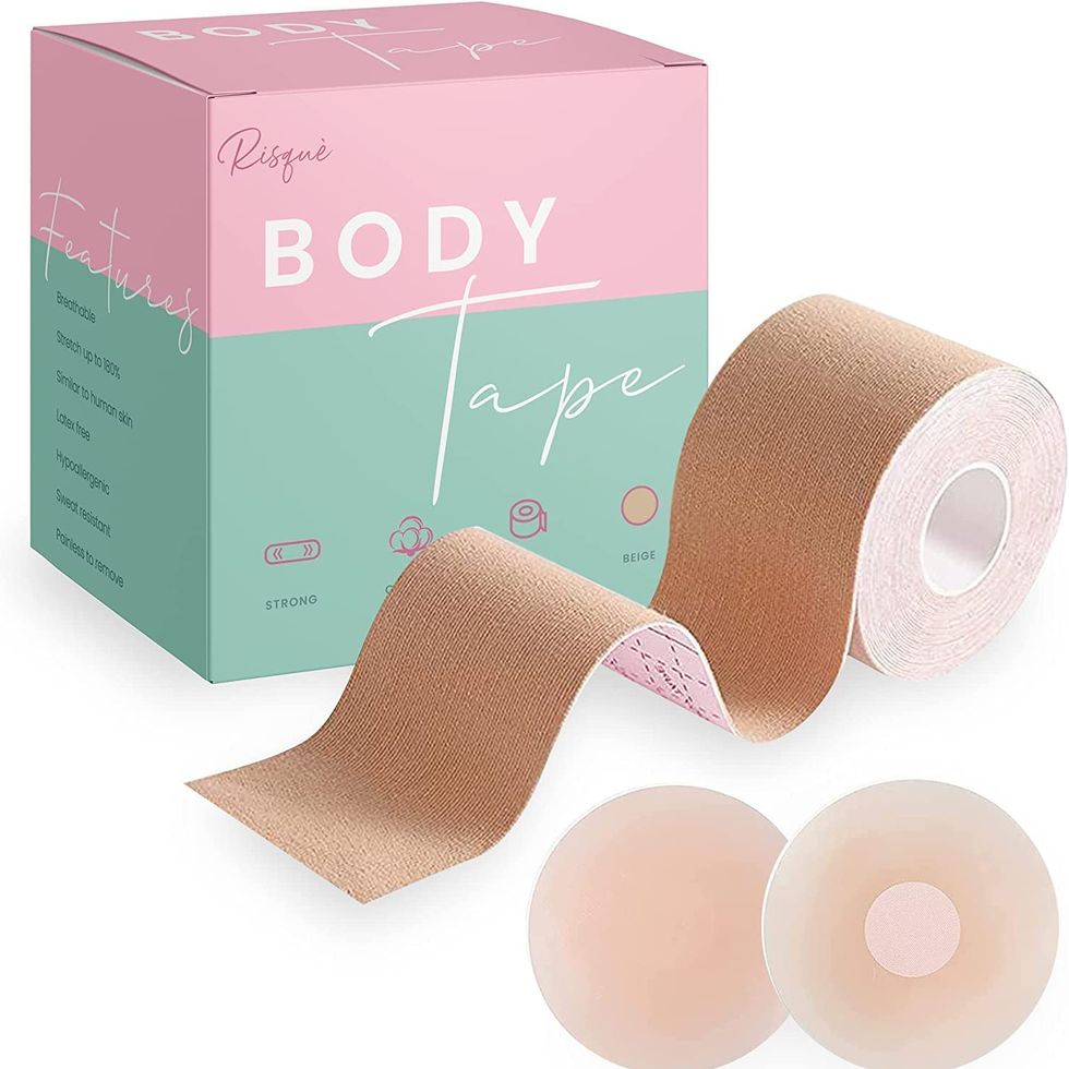 Boob Tape Breast Lift Tape, Breathable Boobytape for Large Breasts AG Cup,  w 1 Body Tape, 5 Pairs Satin Breast Petals, 2 Pcs Silicone Breast Reusable