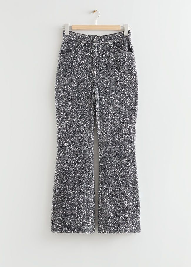 Pieces velour & sequin wide leg trousers in grey | ASOS