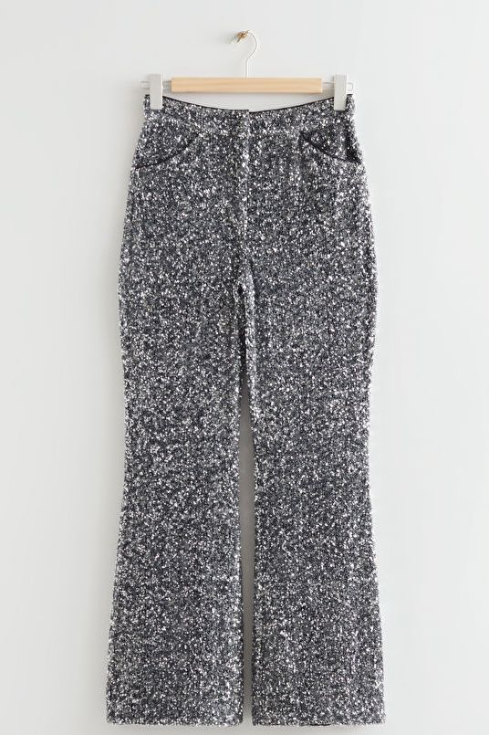 H&M + Flared Crushed-velvet Pants