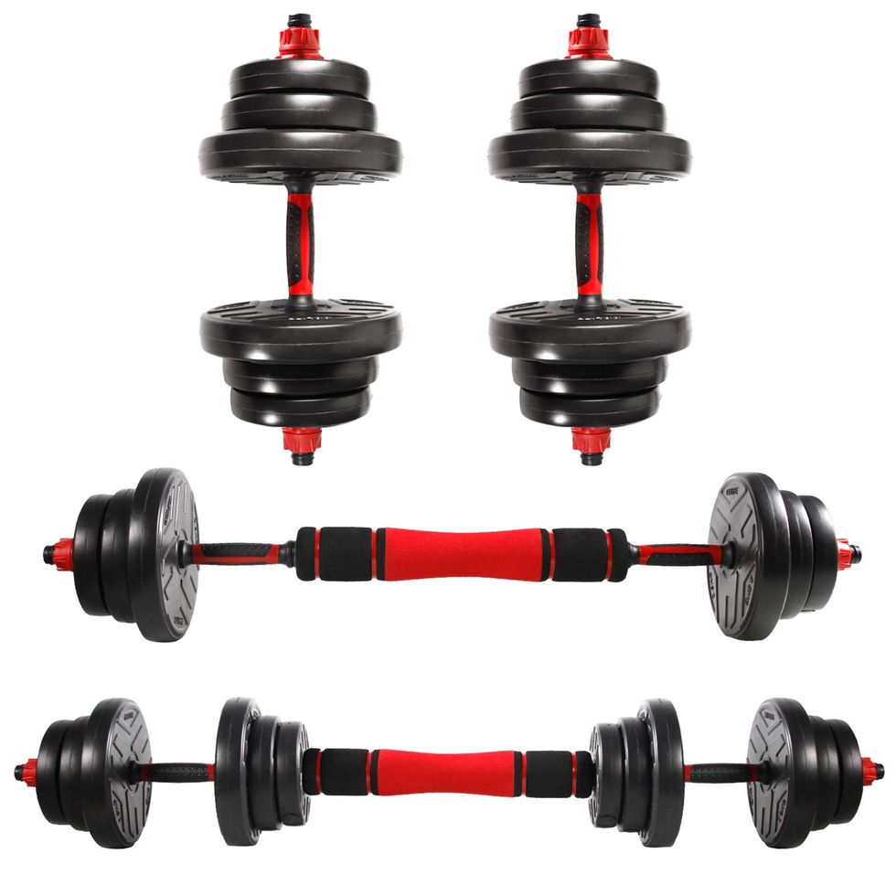 Adjustable dumbbells with bar for training at home