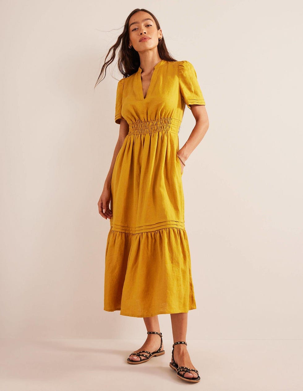 Pintuck Detail Midi Dress