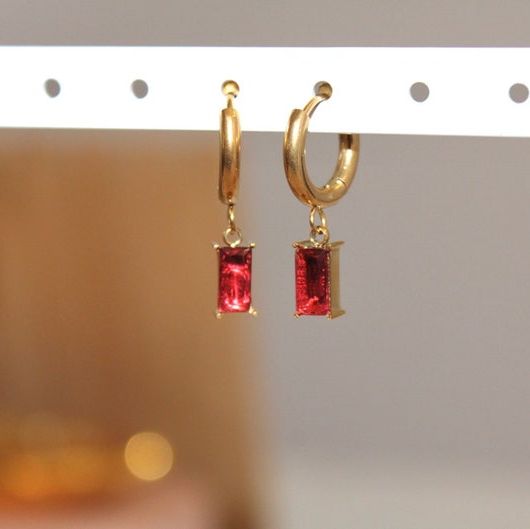 18K Gold Red Zircon Stone Earrings