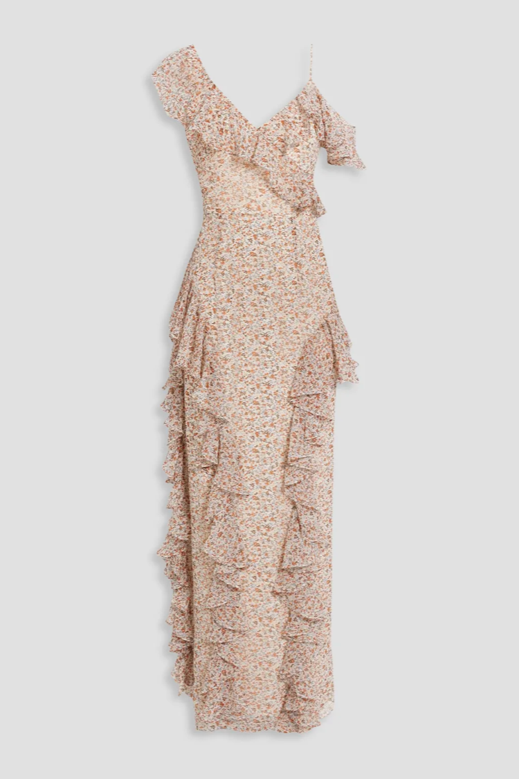Ruffled Floral-Printed Crepe Maxi Dress