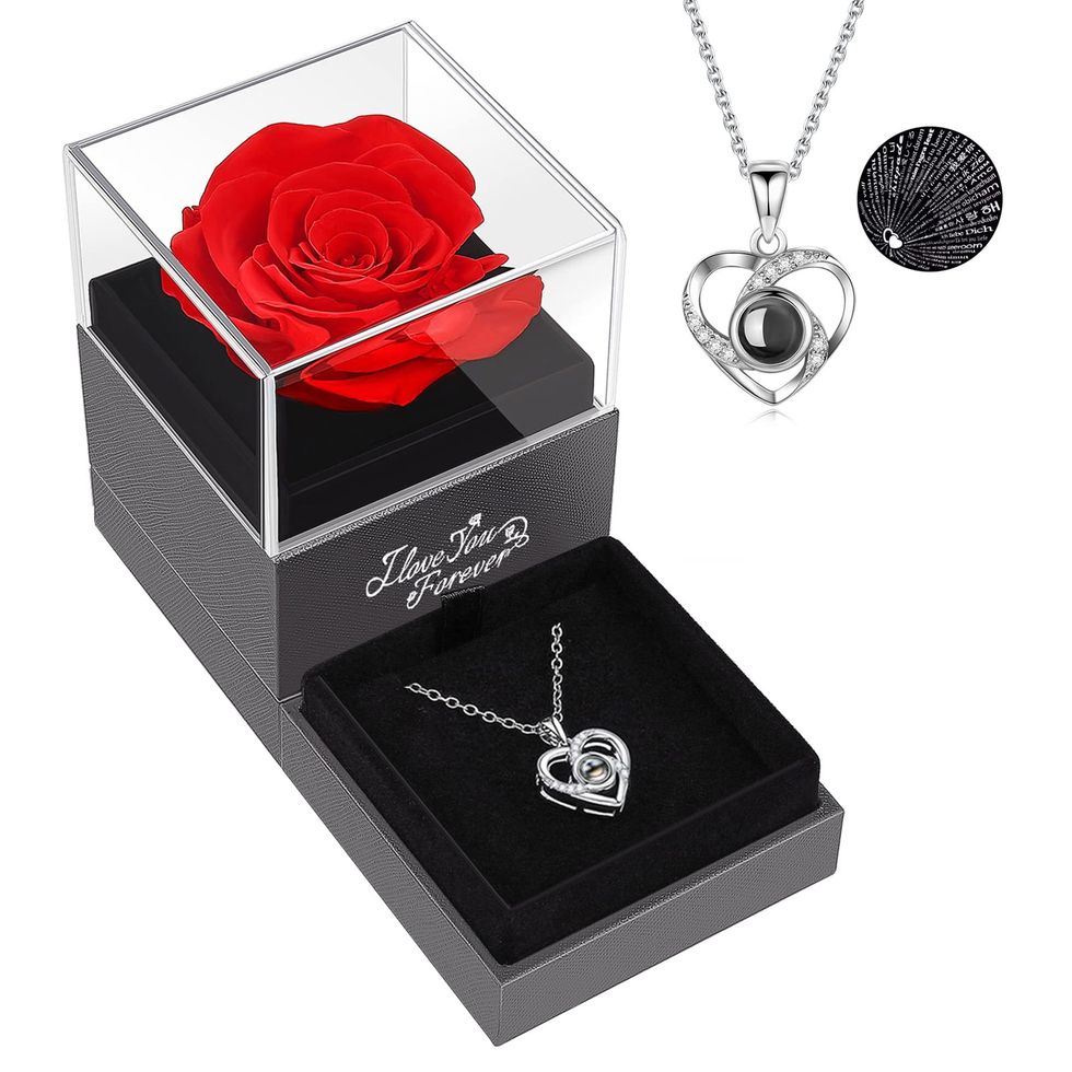 Preserved Red Rose With Necklace