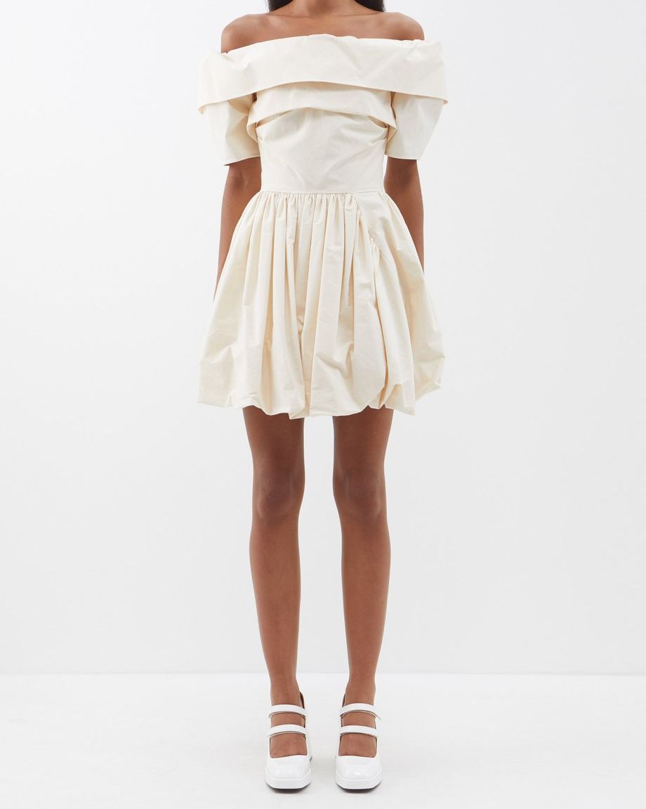 Paisley off-the-shoulder cotton mini dress